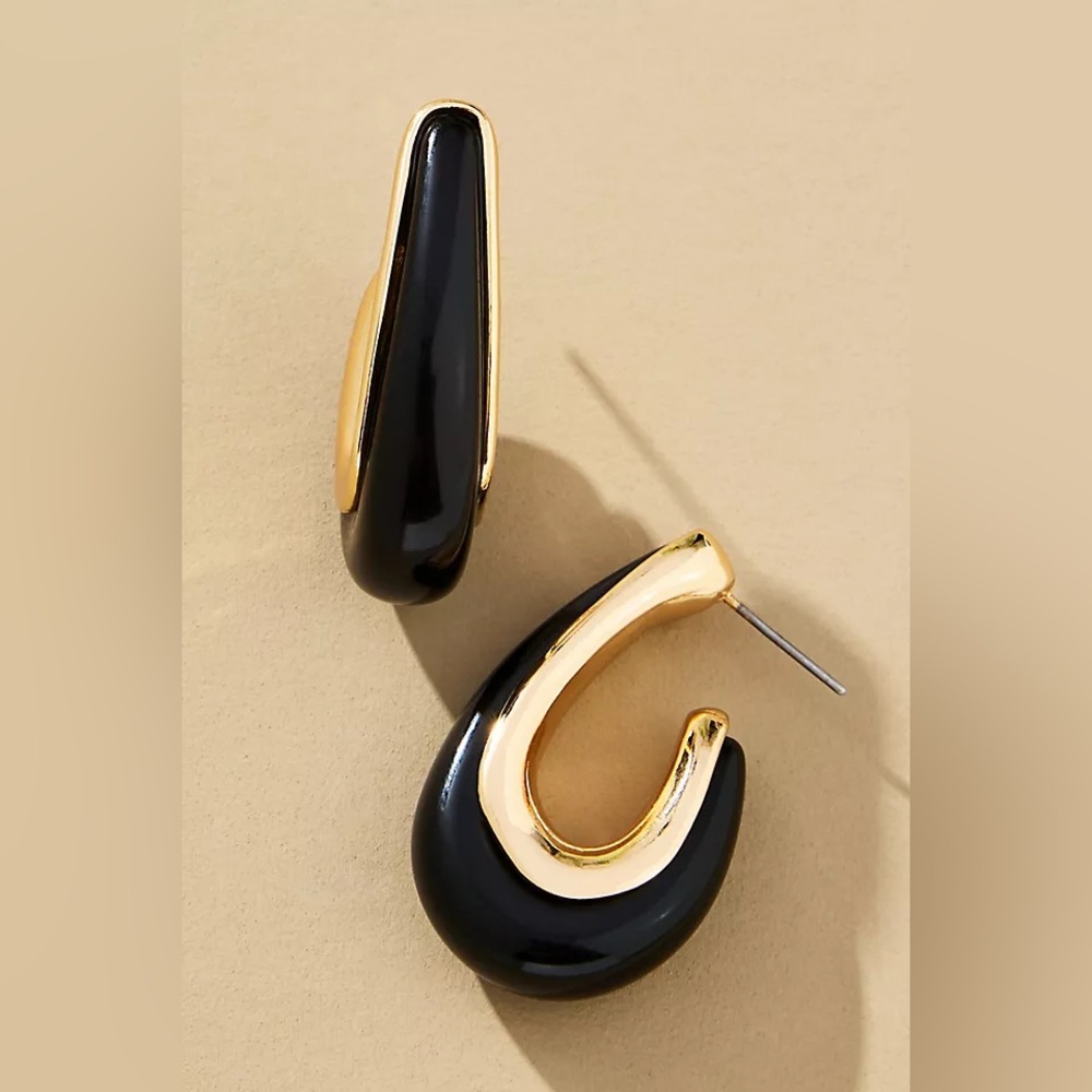 New Anthropologie Metal & Resin Tear Drop Hoop Earrings - Picture 14 of 16